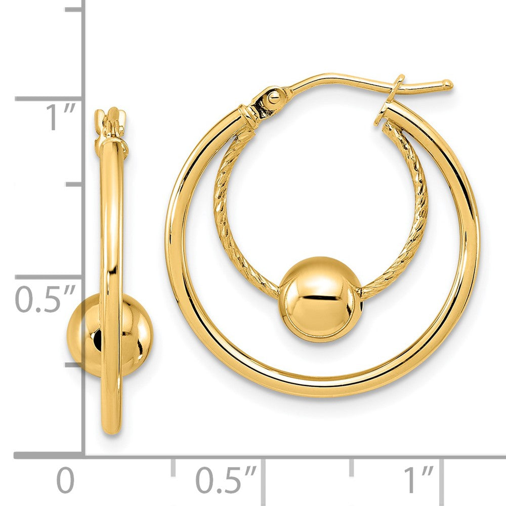 FJC Finejewelers 14 kt Yellow Gold Bright Cut Polished Textured with 6mm Ball Hoop Earrings 22 mm x 22 mm