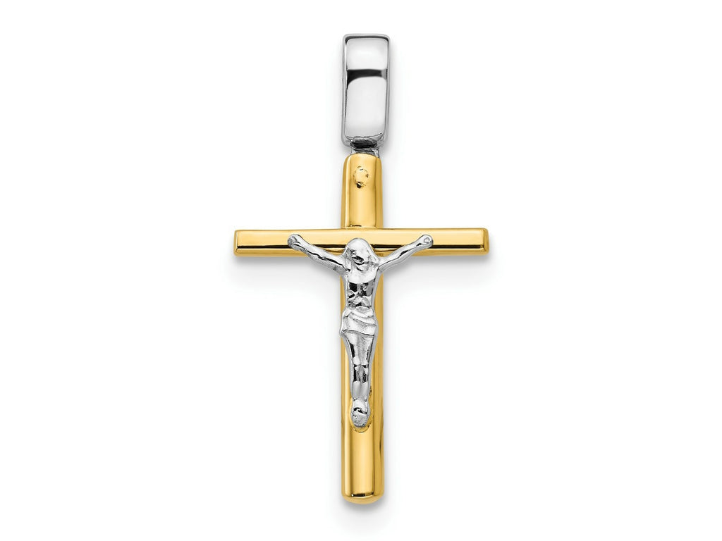 FJC Finejewelers 14 kt Two Tone Gold Fancy Polished Crucifix Cross Charm 33 x 17 mm