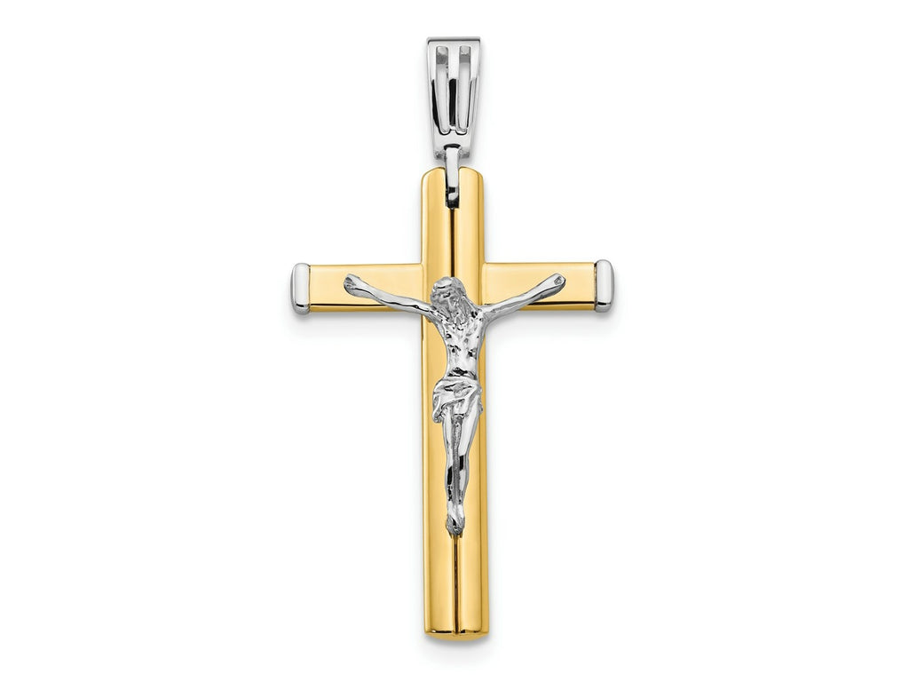 FJC Finejewelers 14 kt Two Tone Gold Fancy Polished Crucifix Cross Charm 51 x 27 mm