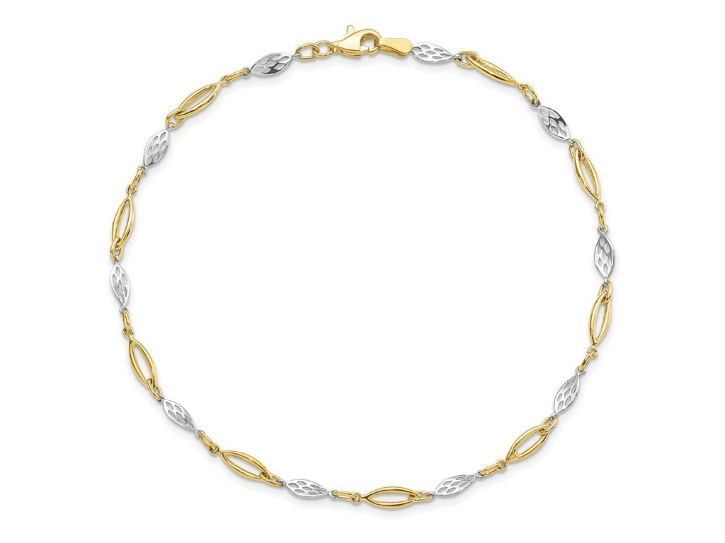 FJC Finejewelers 14 kt Two Tone Gold Other Chain Polished Fancy Link Anklet 10 Inches x 1 mm