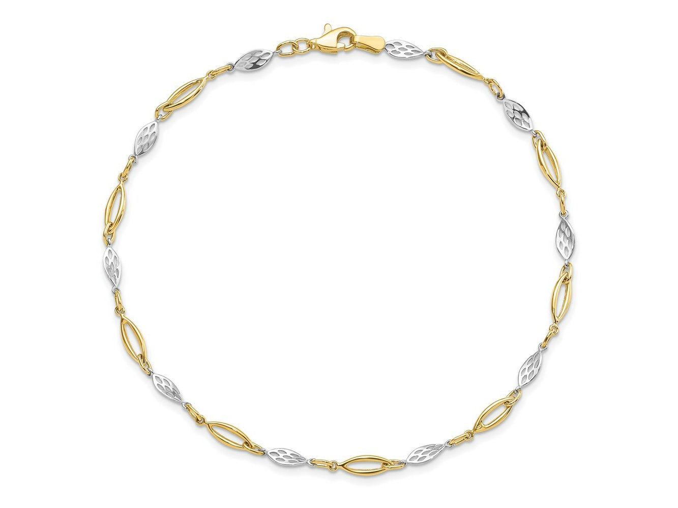FJC Finejewelers 14 kt Two Tone Gold Other Chain Polished Fancy Link Anklet 10 Inches x 1 mm