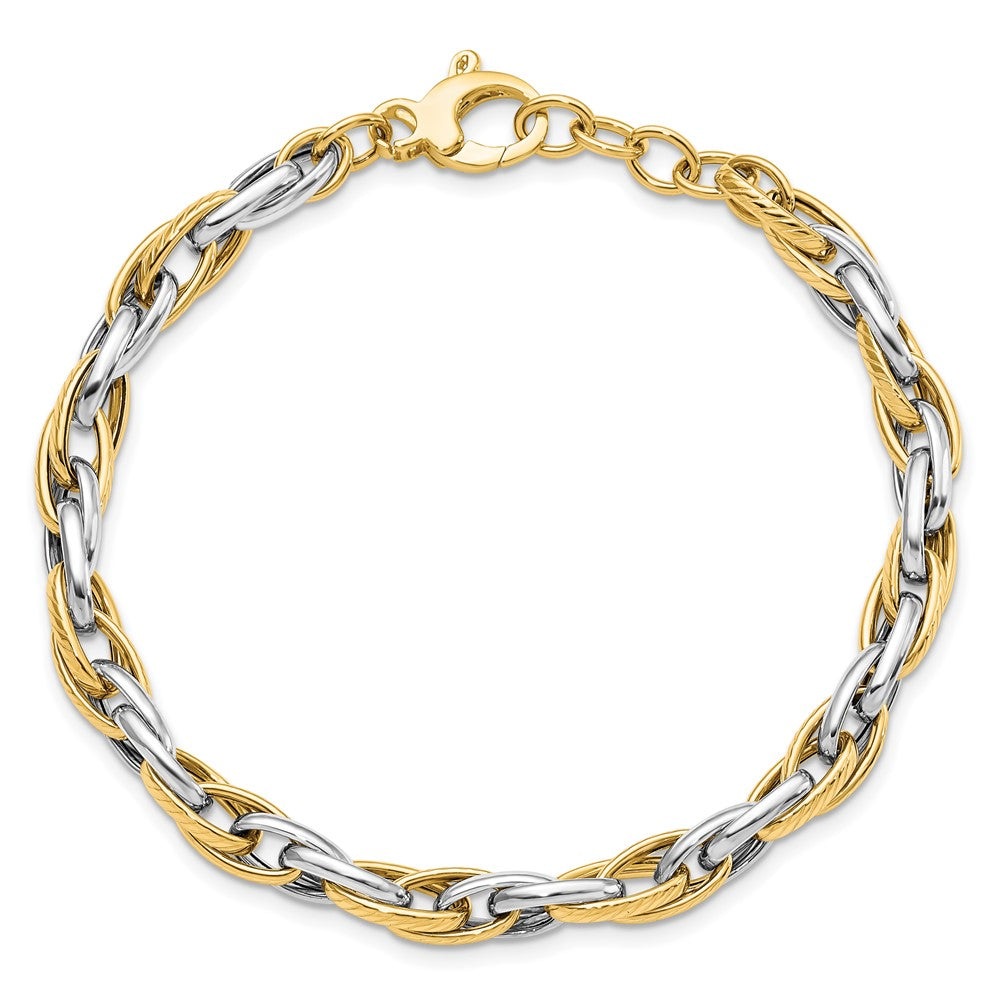 FJC Finejewelers 14 kt Two Tone Gold Link Polished with .5in ext. Bracelet 7.5 Inches x 4.67 mm