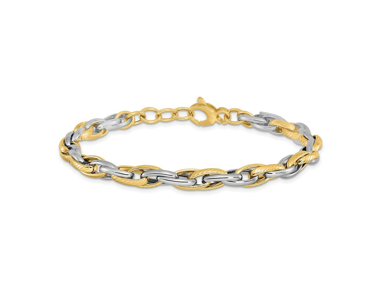 FJC Finejewelers 14 kt Two Tone Gold Link Polished with .5in ext. Bracelet 7.5 Inches x 4.67 mm