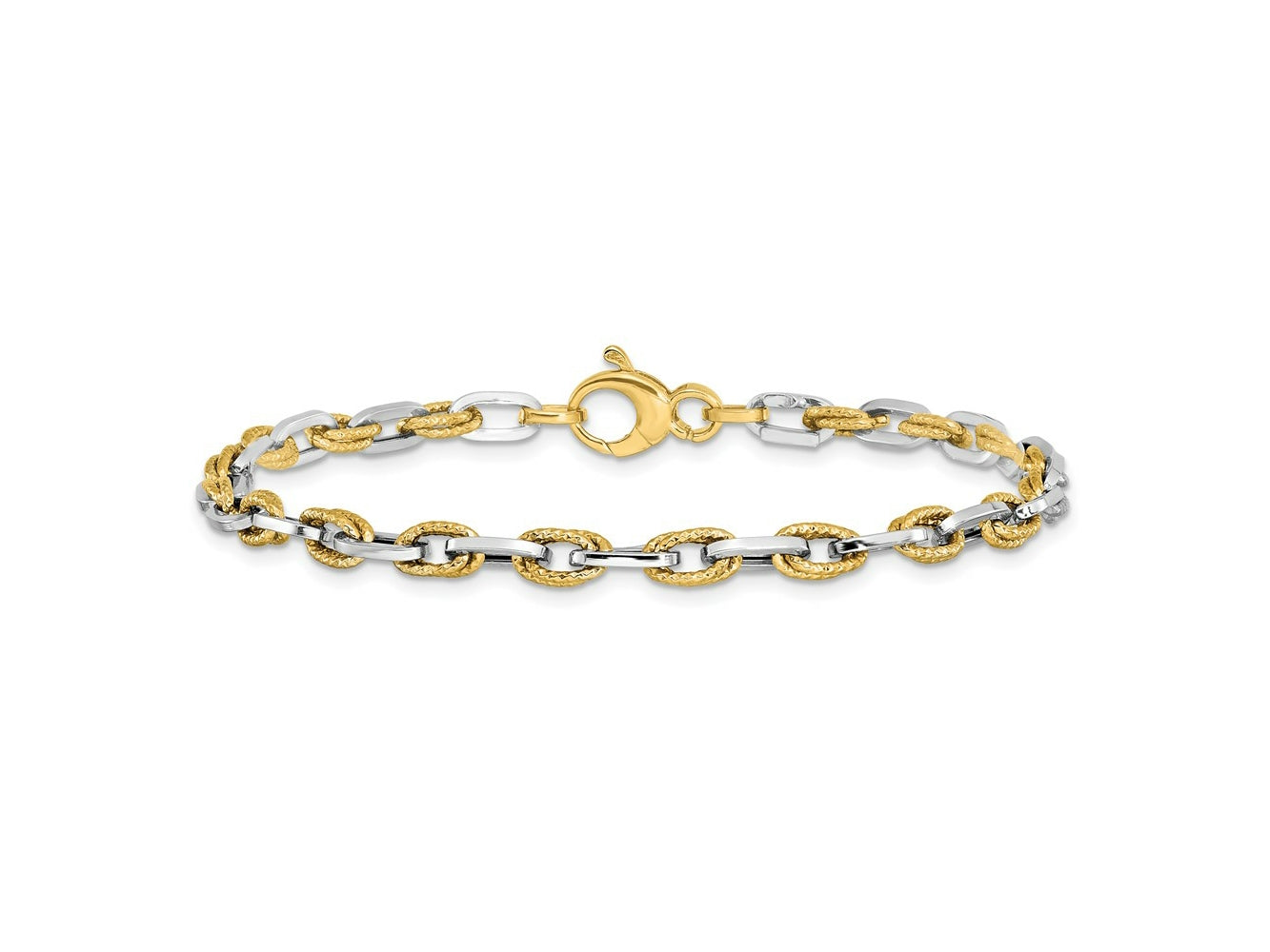 FJC Finejewelers 14 kt Two Tone Gold Link Polished Bright Cut Bracelet 7.5 Inches x 2.28 mm