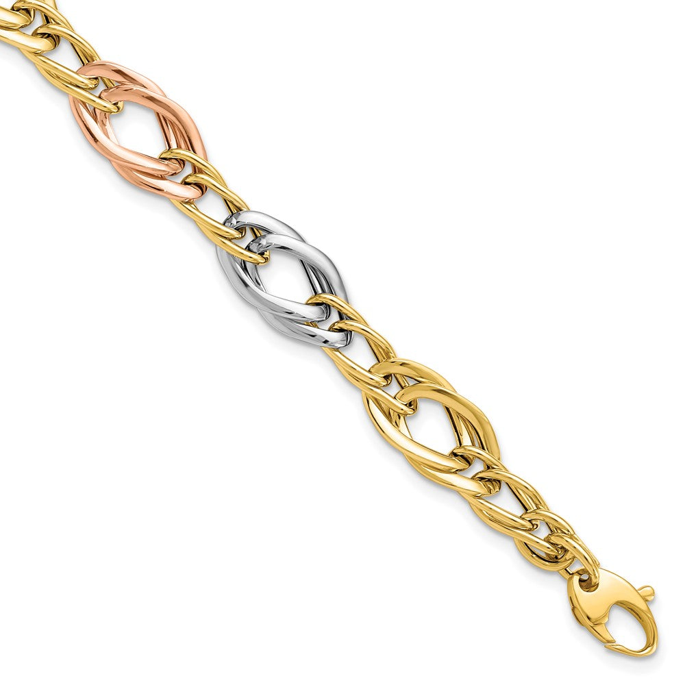 FJC Finejewelers 14 kt Tri Color Gold Tri-Color Polished Link Bracelet 7.25 Inches x 8.89 mm