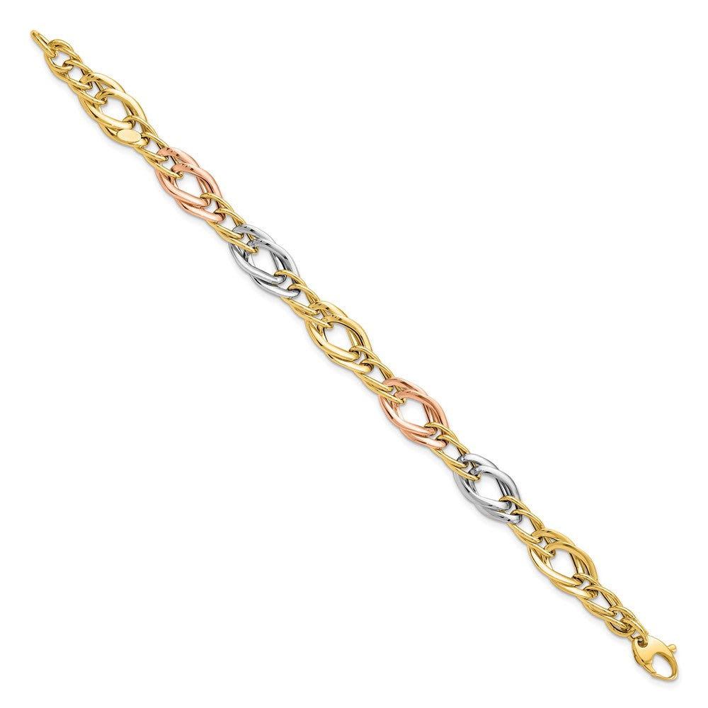 FJC Finejewelers 14 kt Tri Color Gold Tri-Color Polished Link Bracelet 7.25 Inches x 8.89 mm