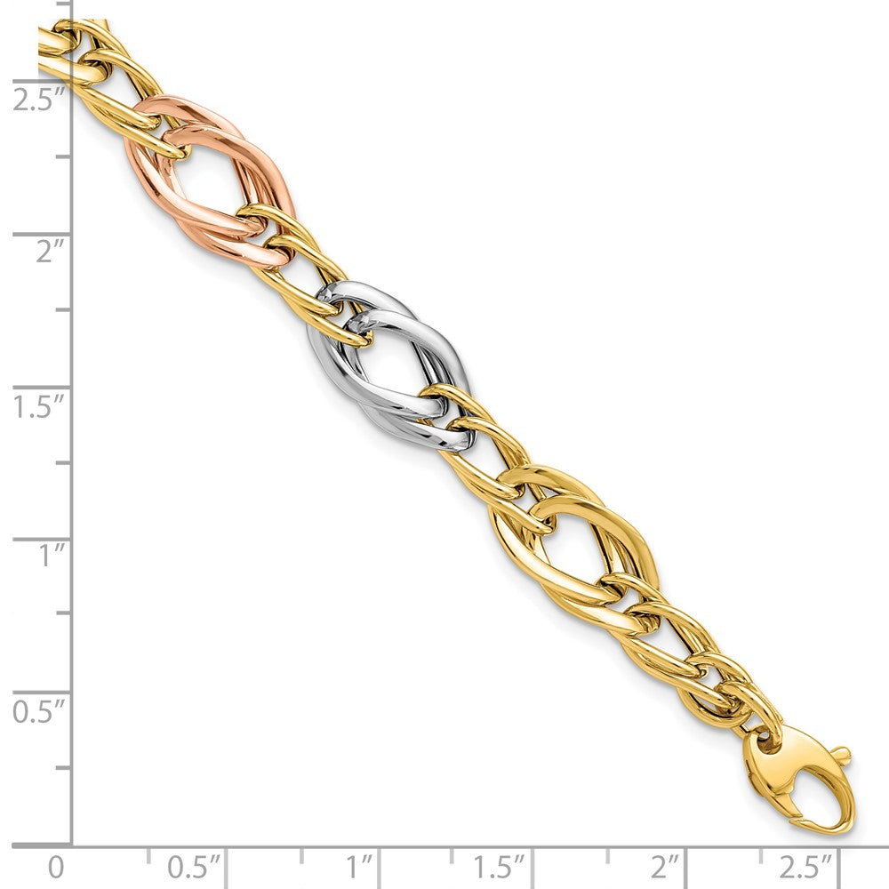 FJC Finejewelers 14 kt Tri Color Gold Tri-Color Polished Link Bracelet 7.25 Inches x 8.89 mm
