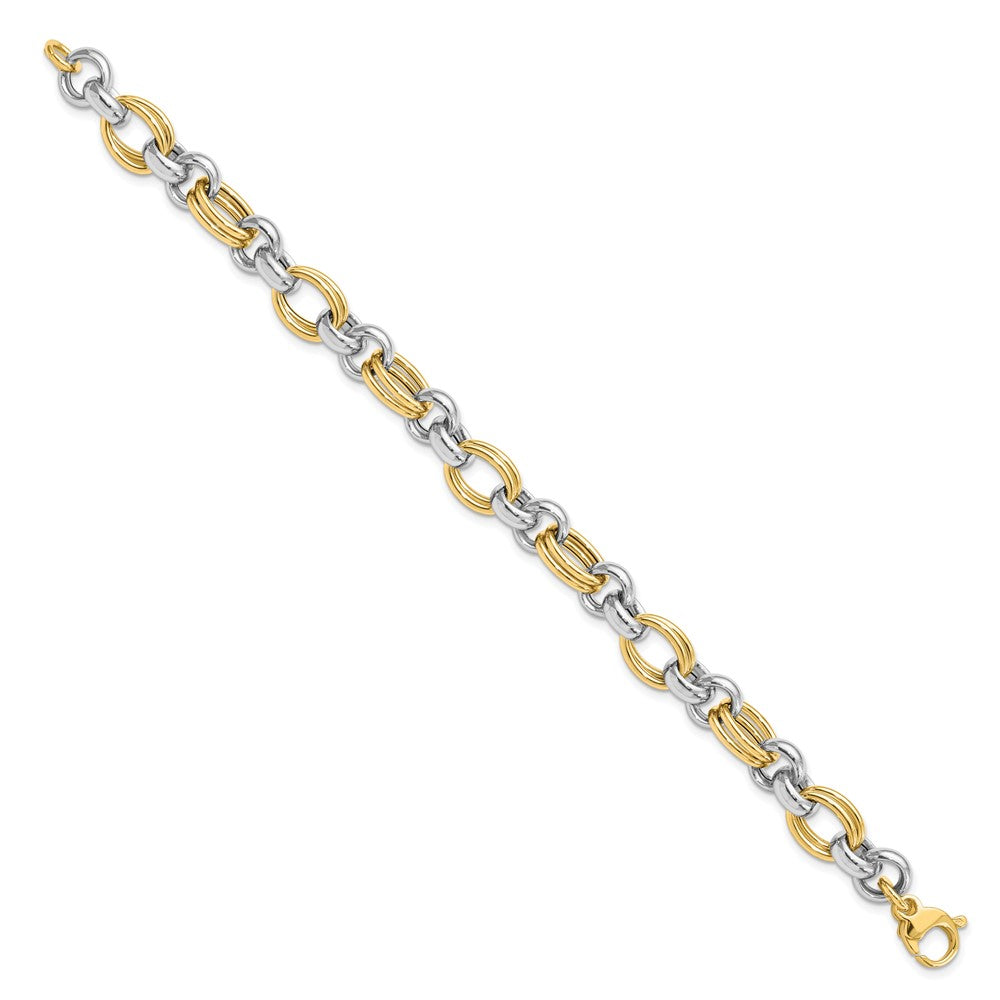 FJC Finejewelers 14 kt Two Tone Gold Fancy Polished Link Bracelet 7.5 Inches x 8.23 mm
