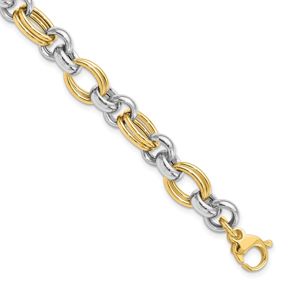 FJC Finejewelers 14 kt Two Tone Gold Fancy Polished Link Bracelet 7.5 Inches x 8.23 mm