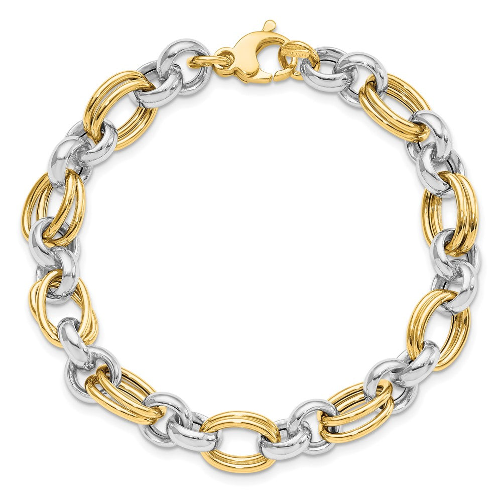 FJC Finejewelers 14 kt Two Tone Gold Fancy Polished Link Bracelet 7.5 Inches x 8.23 mm