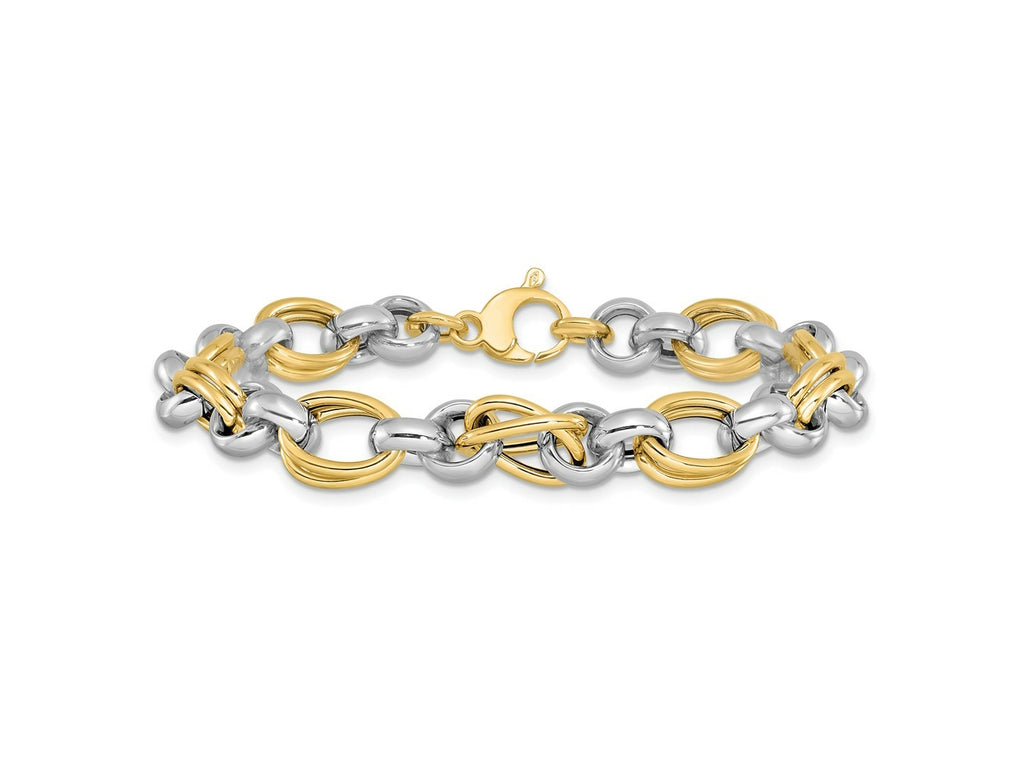 FJC Finejewelers 14 kt Two Tone Gold Fancy Polished Link Bracelet 7.5 Inches x 8.23 mm