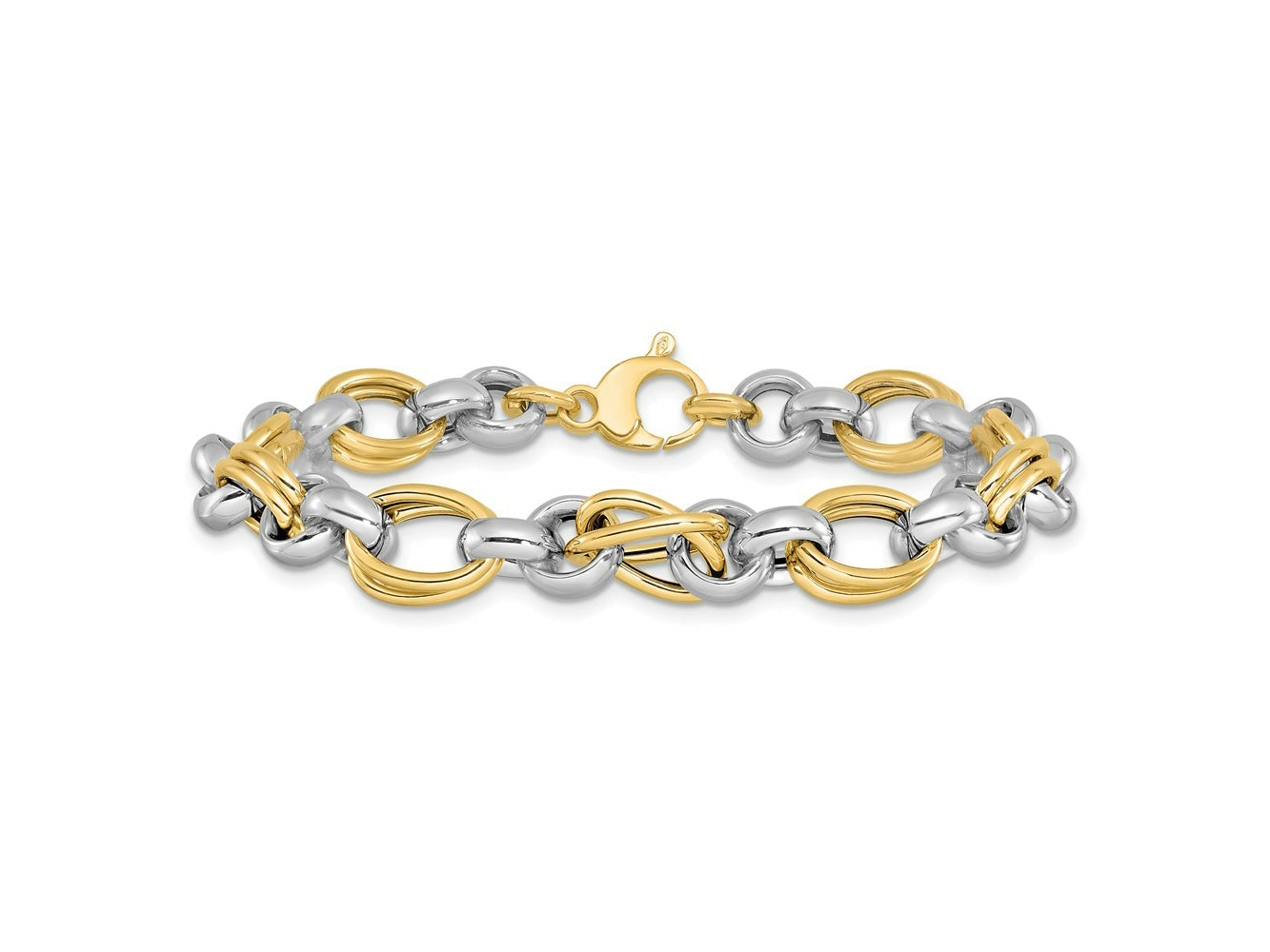 FJC Finejewelers 14 kt Two Tone Gold Fancy Polished Link Bracelet 7.5 Inches x 8.23 mm