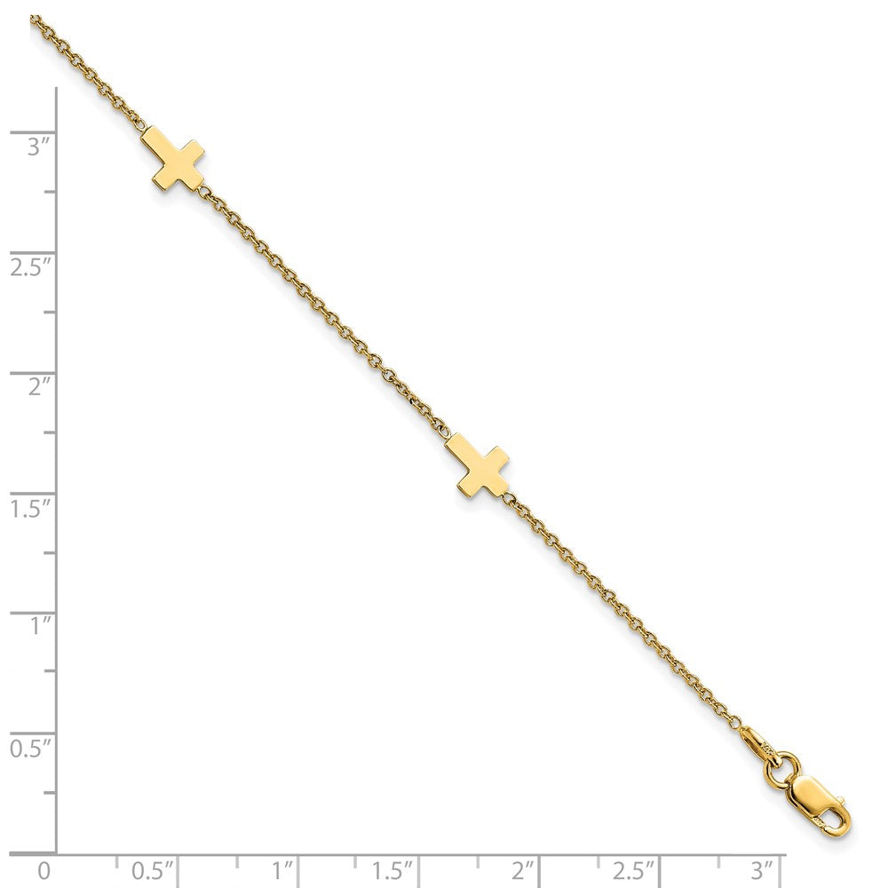 FJC Finejewelers 14 kt Yellow Gold Anklets with Station Polished Cross with 1in ext. Anklet 9 Inches