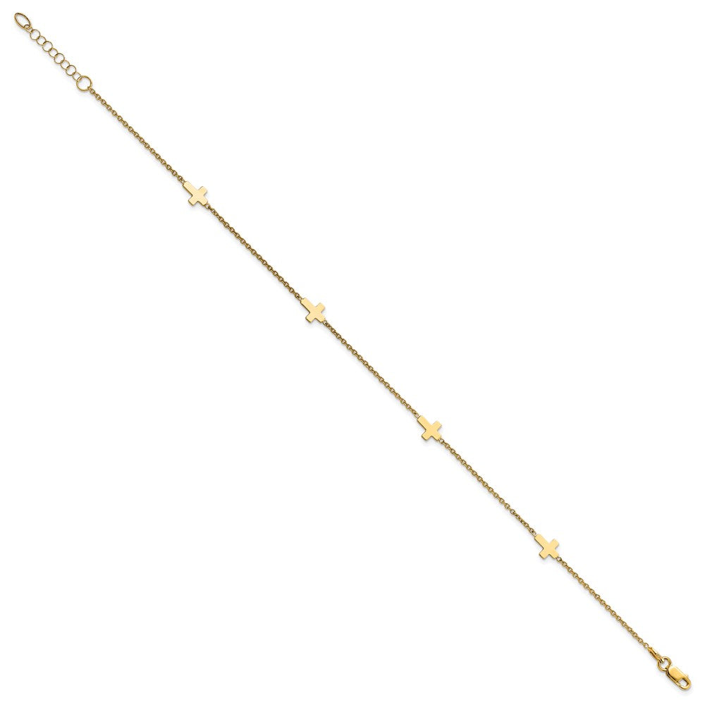 FJC Finejewelers 14 kt Yellow Gold Anklets with Station Polished Cross with 1in ext. Anklet 9 Inches