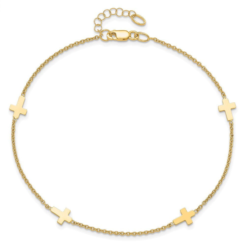 FJC Finejewelers 14 kt Yellow Gold Anklets with Station Polished Cross with 1in ext. Anklet 9 Inches
