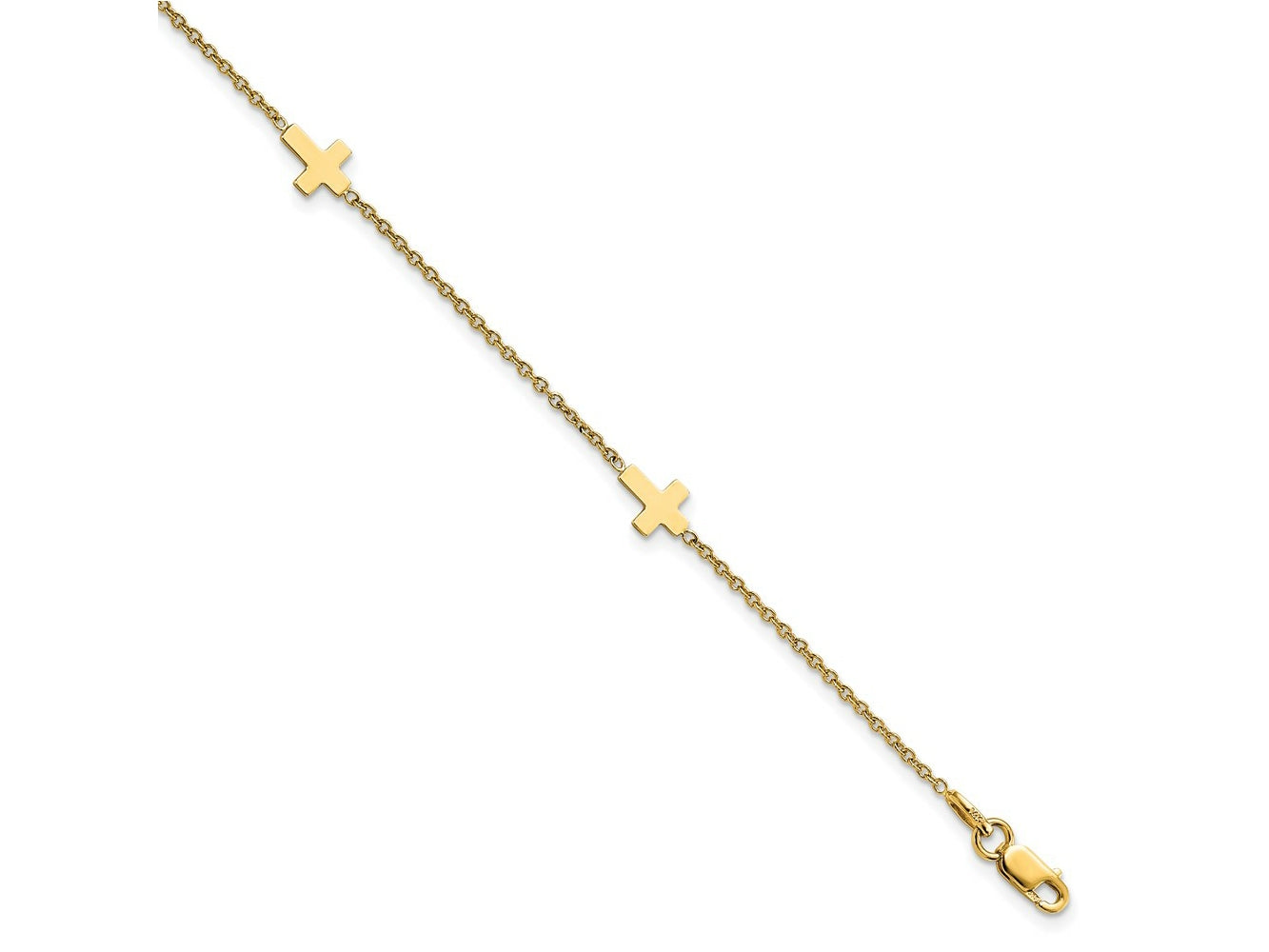FJC Finejewelers 14 kt Yellow Gold Anklets with Station Polished Cross with 1in ext. Anklet 9 Inches