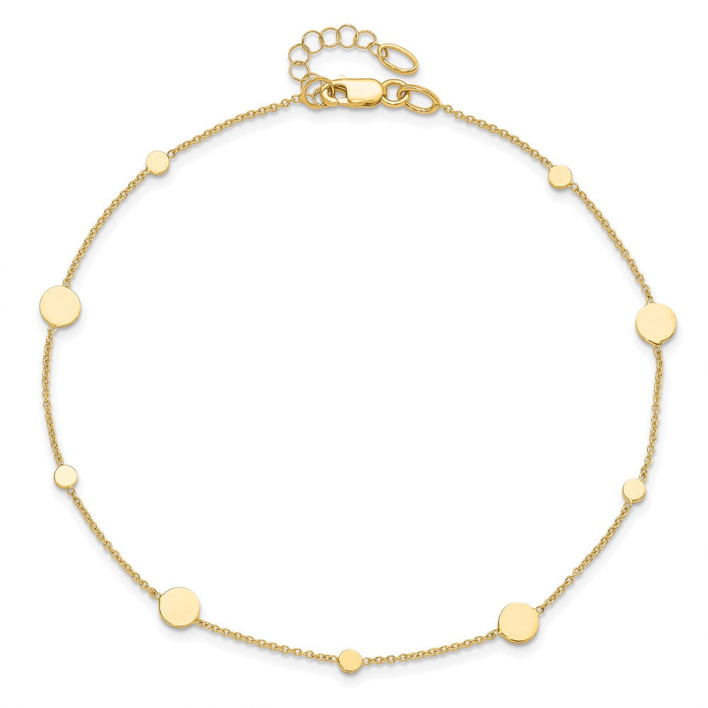 FJC Finejewelers 14 kt Yellow Gold Cable Polished Disc with 1in ext. Anklet 10 Inches x 1 mm