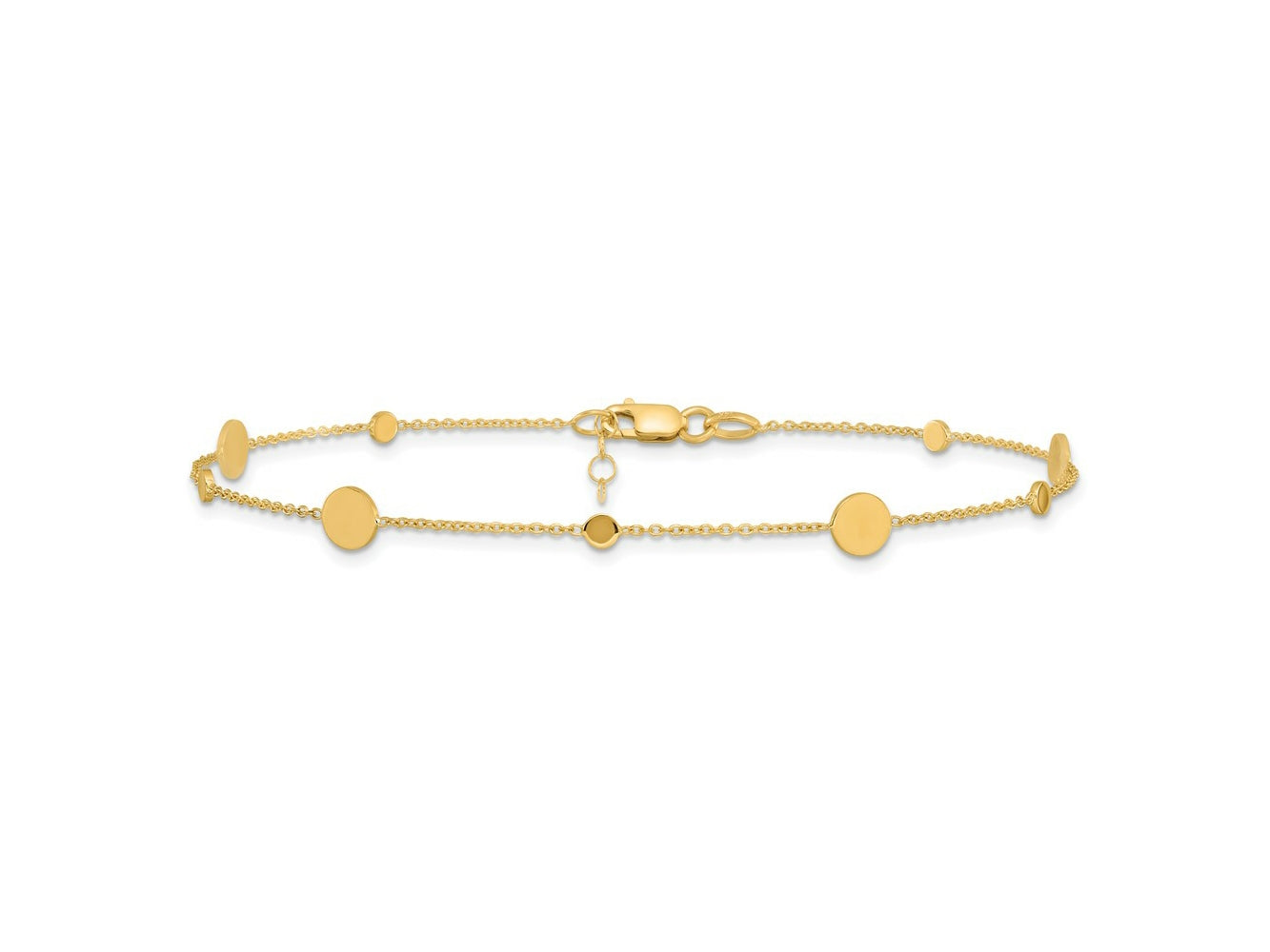FJC Finejewelers 14 kt Yellow Gold Cable Polished Disc with 1in ext. Anklet 10 Inches x 1 mm