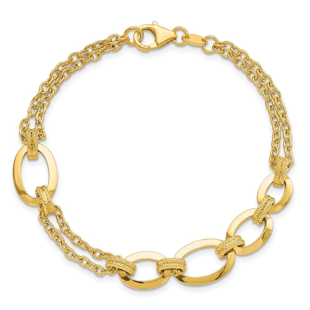 FJC Finejewelers 14 kt Yellow Gold Fashion Polished Fancy Double-stranded Link Bracelet 7.5 Inches