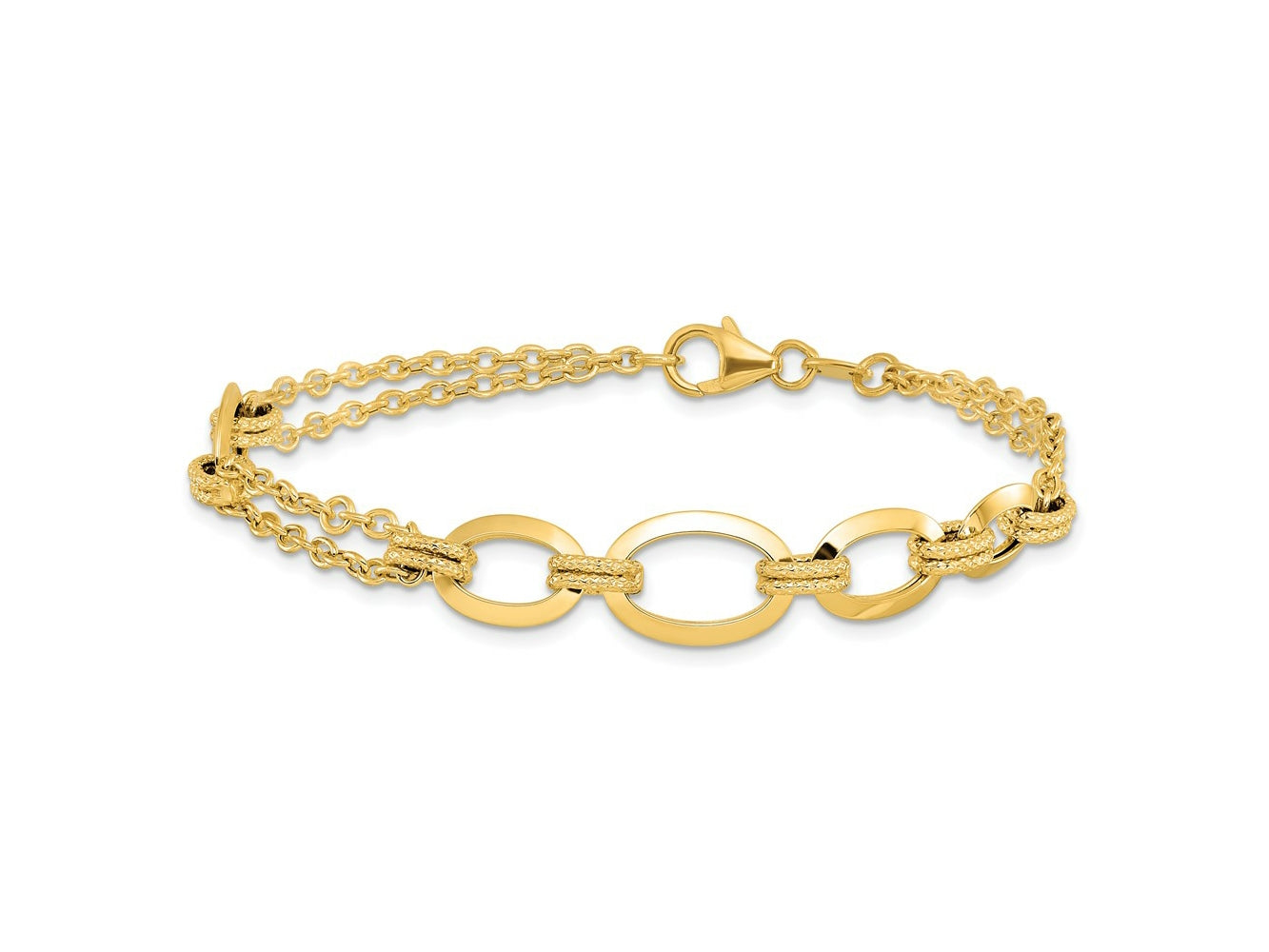FJC Finejewelers 14 kt Yellow Gold Fashion Polished Fancy Double-stranded Link Bracelet 7.5 Inches
