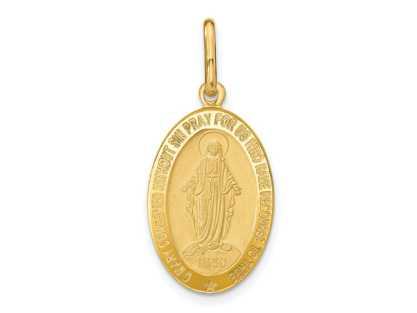 FJC Finejewelers 14 kt Yellow Gold Polished and Matte Oval Miraculous Medal