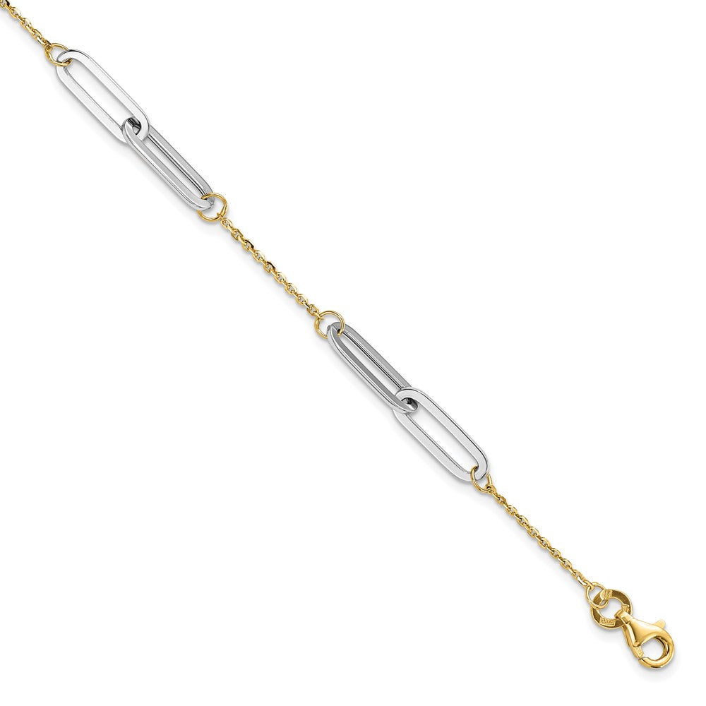 FJC Finejewelers 14 kt Two Tone Gold Link Polished with 1in ext. Bracelet 8 Inches