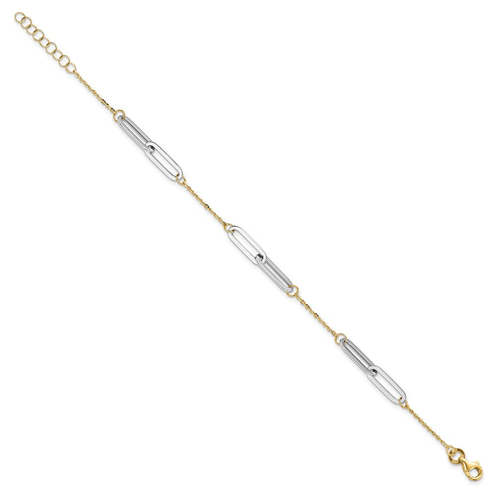 FJC Finejewelers 14 kt Two Tone Gold Link Polished with 1in ext. Bracelet 8 Inches