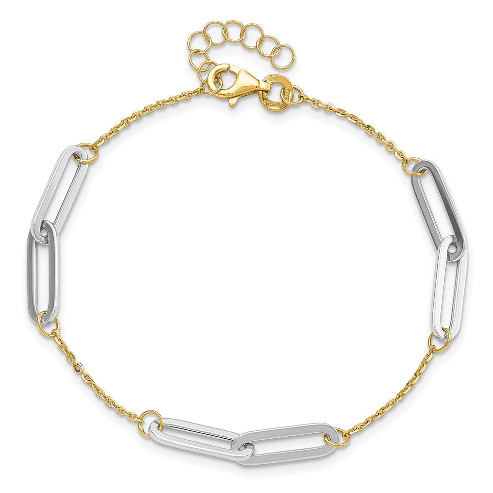 FJC Finejewelers 14 kt Two Tone Gold Link Polished with 1in ext. Bracelet 8 Inches