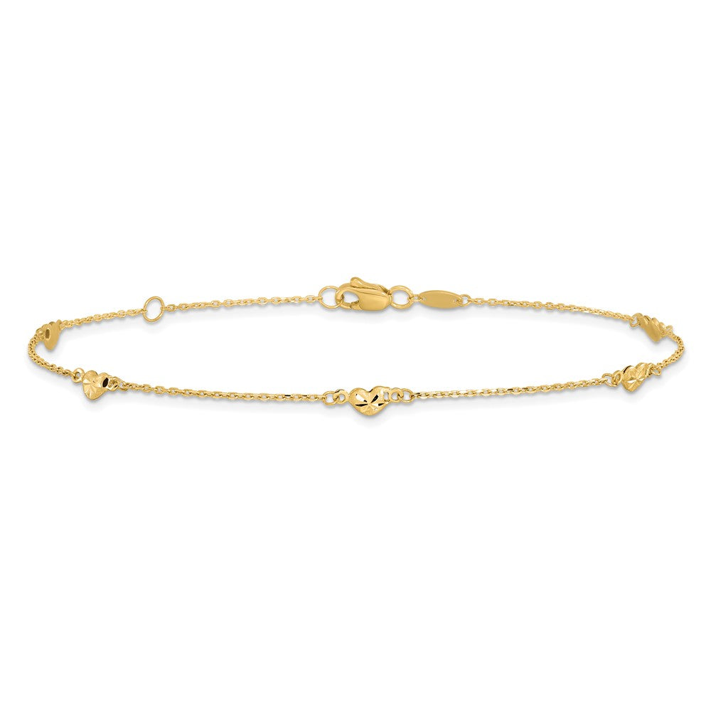 FJC Finejewelers 14 kt Yellow Gold Cable and Bright Cut Heart with 1in ext. Anklet 9 Inches x 1 mm
