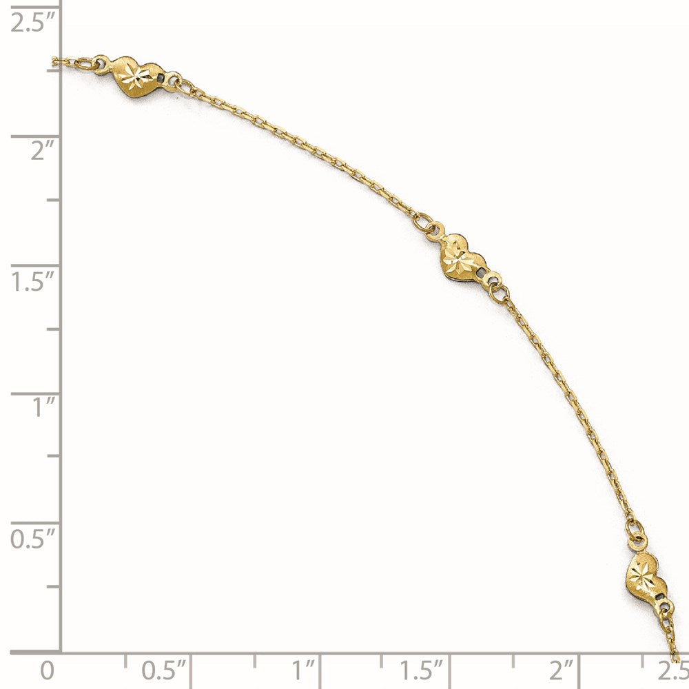 FJC Finejewelers 14 kt Yellow Gold Cable and Bright Cut Heart with 1in ext. Anklet 9 Inches x 1 mm