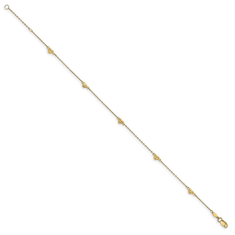 FJC Finejewelers 14 kt Yellow Gold Cable and Bright Cut Heart with 1in ext. Anklet 9 Inches x 1 mm