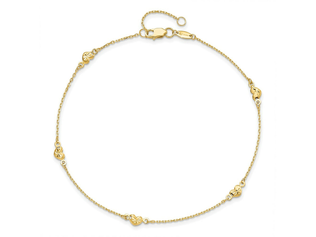 FJC Finejewelers 14 kt Yellow Gold Cable and Bright Cut Heart with 1in ext. Anklet 9 Inches x 1 mm