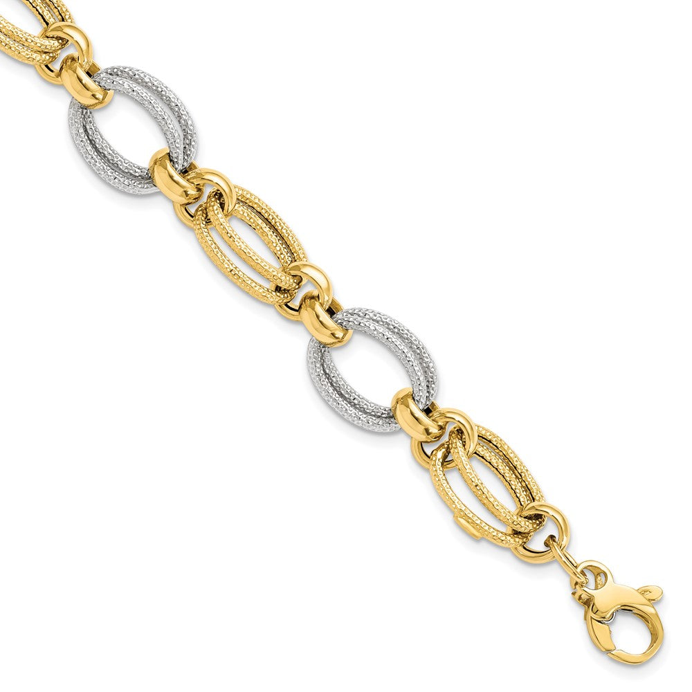 FJC Finejewelers 14 kt Two Tone Gold Polished and Textured Fancy Link Bracelet 8 Inches x 11 mm