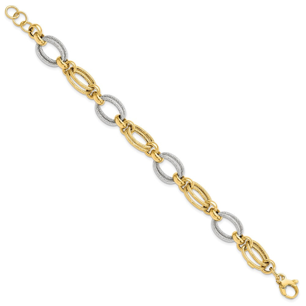 FJC Finejewelers 14 kt Two Tone Gold Polished and Textured Fancy Link Bracelet 8 Inches x 11 mm