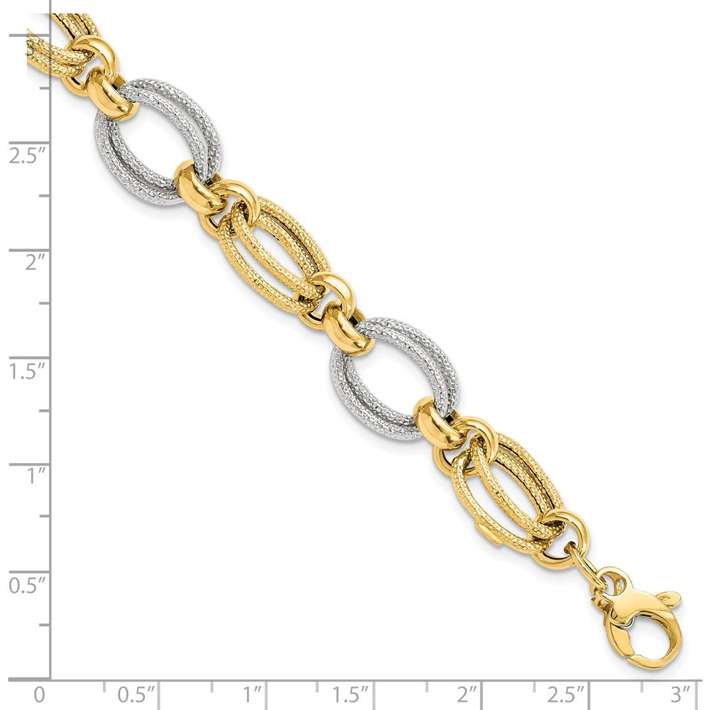 FJC Finejewelers 14 kt Two Tone Gold Polished and Textured Fancy Link Bracelet 8 Inches x 11 mm