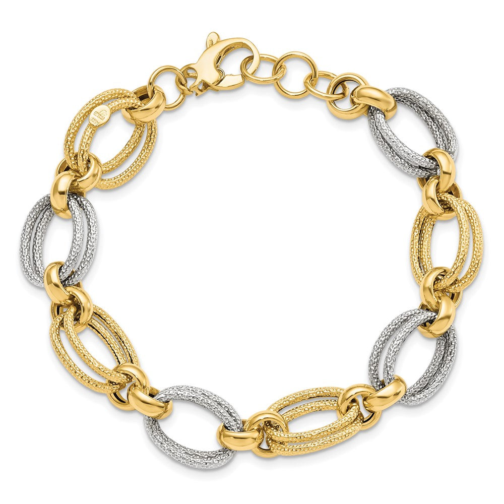 FJC Finejewelers 14 kt Two Tone Gold Polished and Textured Fancy Link Bracelet 8 Inches x 11 mm
