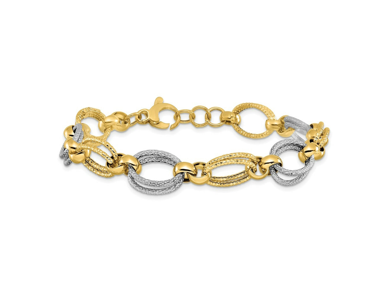 FJC Finejewelers 14 kt Two Tone Gold Polished and Textured Fancy Link Bracelet 8 Inches x 11 mm