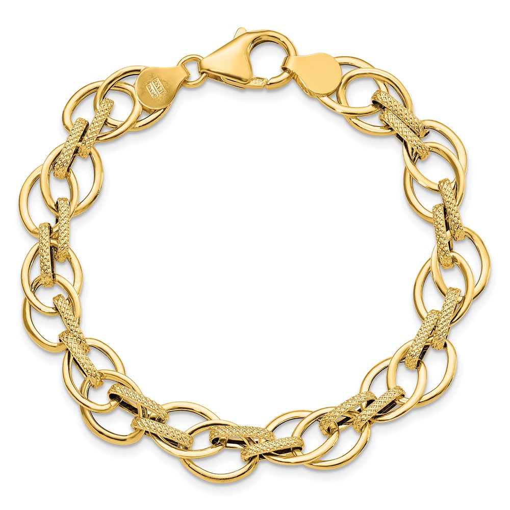 FJC Finejewelers 14 kt Yellow Gold Polished and Textured Fancy Link Bracelet 7.5 Inches x 11 mm