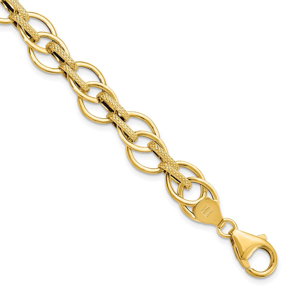 FJC Finejewelers 14 kt Yellow Gold Polished and Textured Fancy Link Bracelet 7.5 Inches x 11 mm
