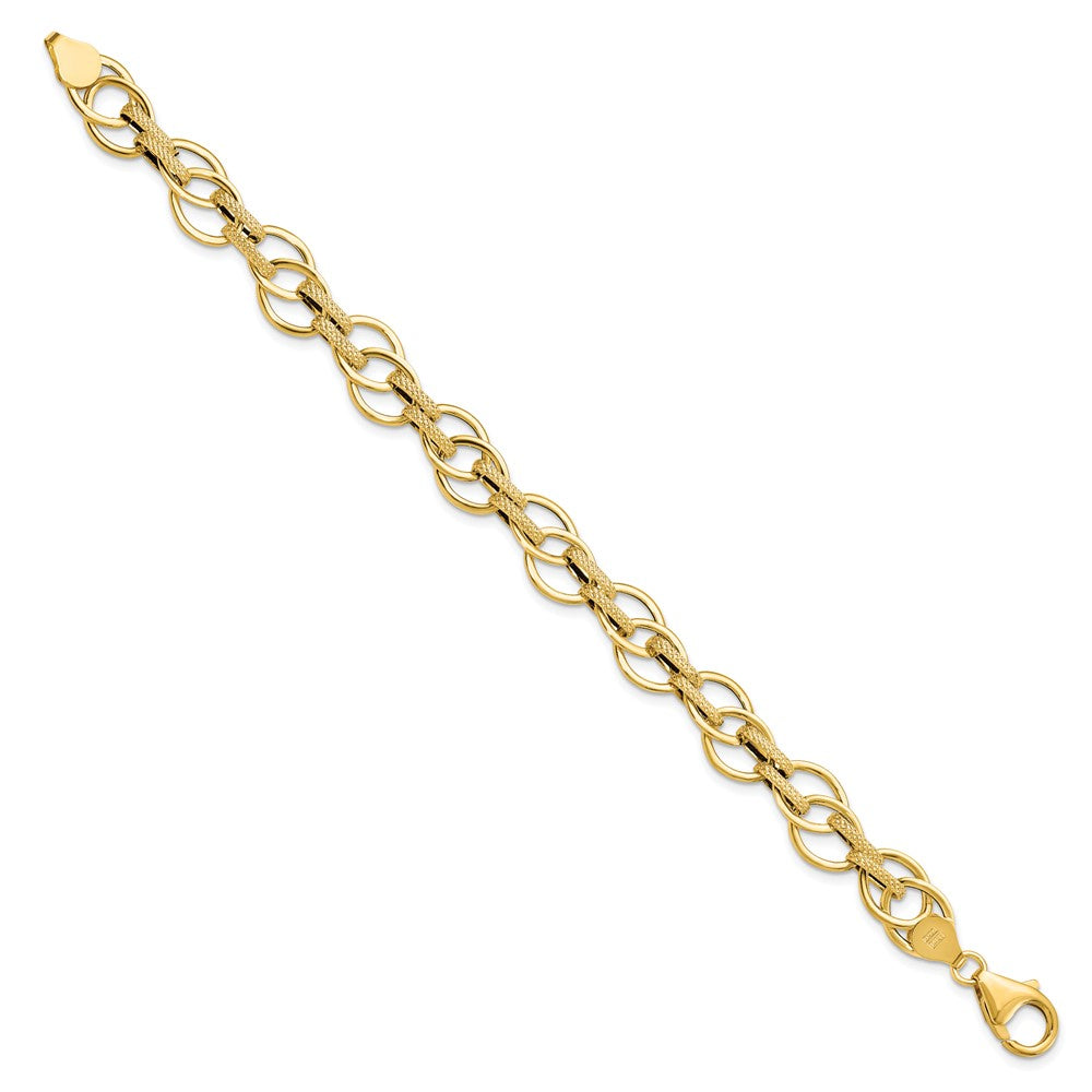 FJC Finejewelers 14 kt Yellow Gold Polished and Textured Fancy Link Bracelet 7.5 Inches x 11 mm