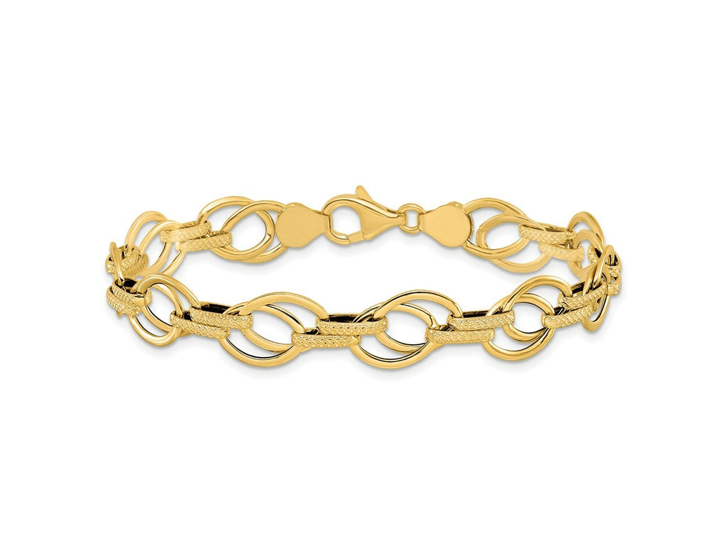 FJC Finejewelers 14 kt Yellow Gold Polished and Textured Fancy Link Bracelet 7.5 Inches x 11 mm