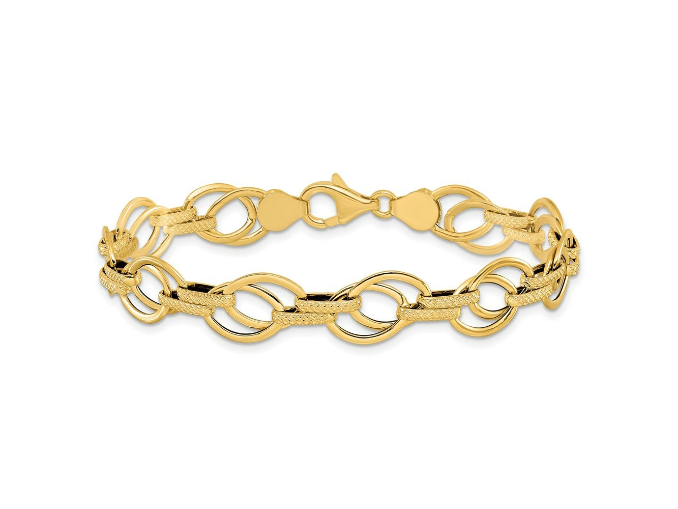 FJC Finejewelers 14 kt Yellow Gold Polished and Textured Fancy Link Bracelet 7.5 Inches x 11 mm