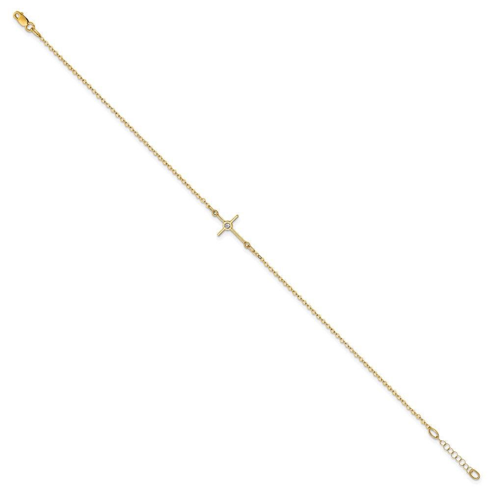 FJC Finejewelers 14 kt Yellow Gold Cable Polished CZ Cross Anklet 10 Inches x 12 mm