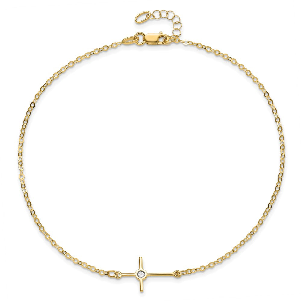 FJC Finejewelers 14 kt Yellow Gold Cable Polished CZ Cross Anklet 10 Inches x 12 mm