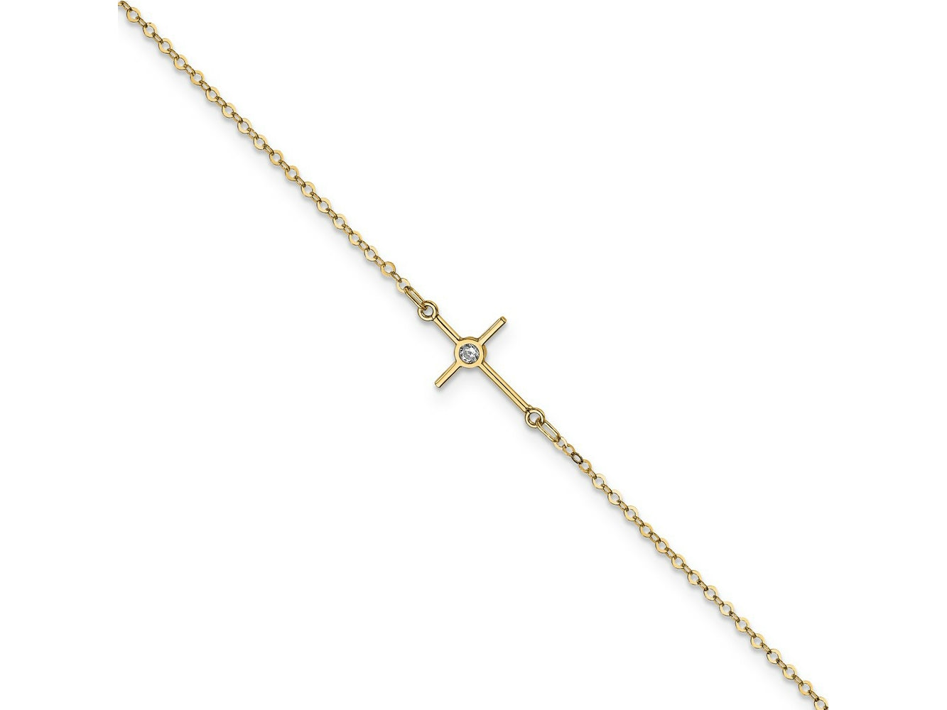 FJC Finejewelers 14 kt Yellow Gold Cable Polished CZ Cross Anklet 10 Inches x 12 mm