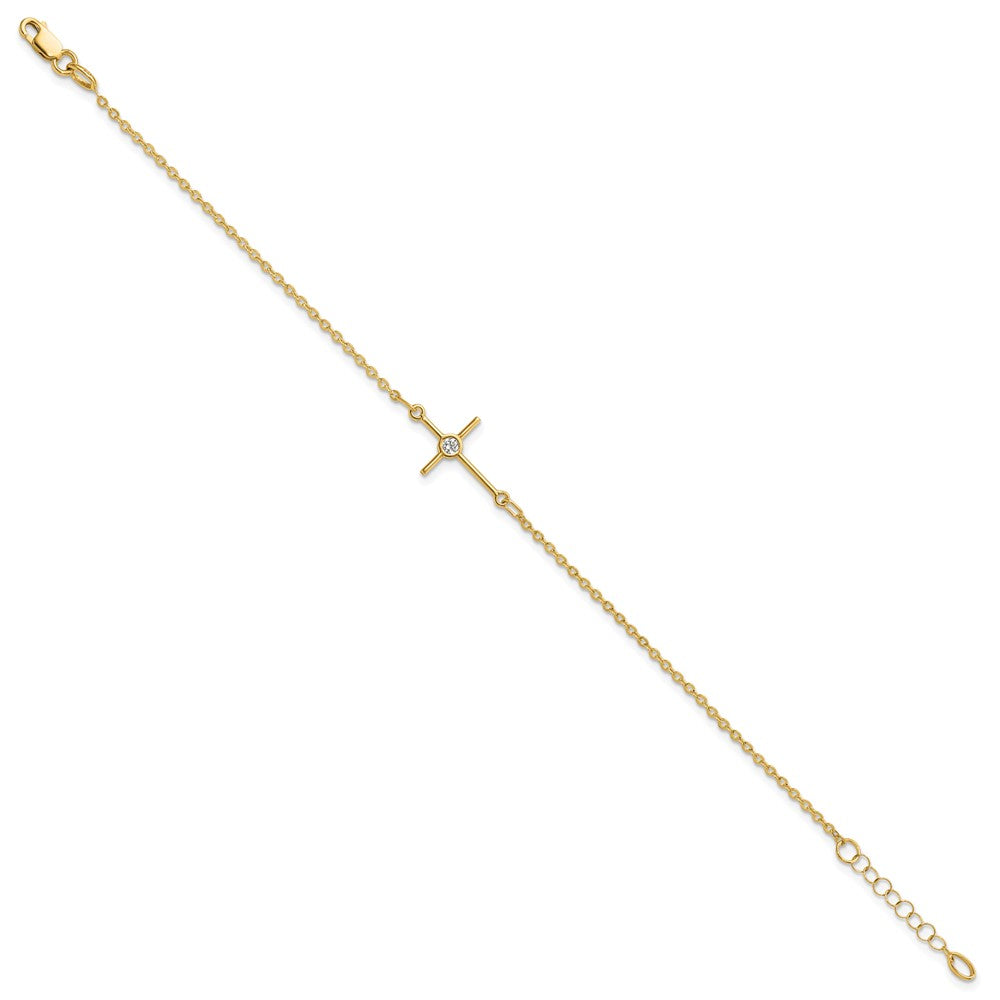 FJC Finejewelers 14 kt Yellow Gold Cable Polished CZ Cross 1in ext. Bracelet 7 Inches x 7.25 mm