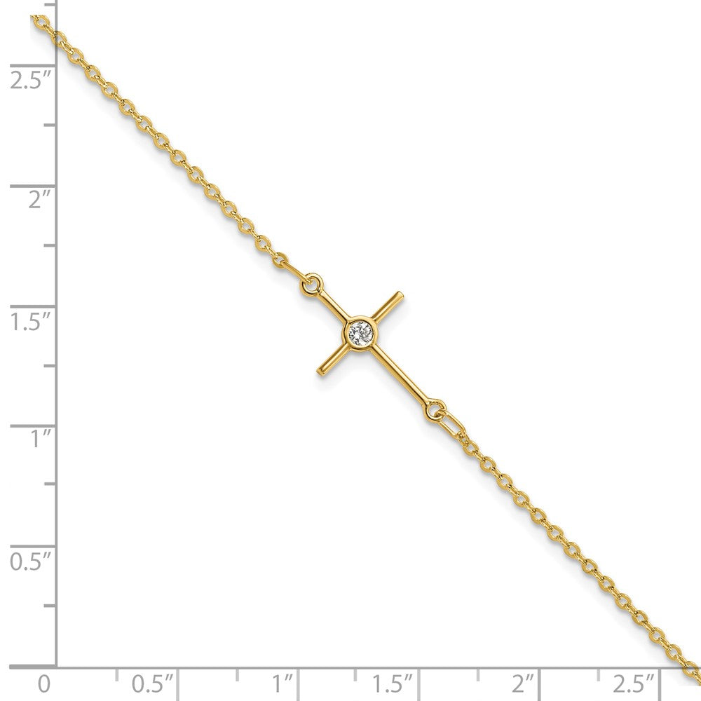 FJC Finejewelers 14 kt Yellow Gold Cable Polished CZ Cross 1in ext. Bracelet 7 Inches x 7.25 mm