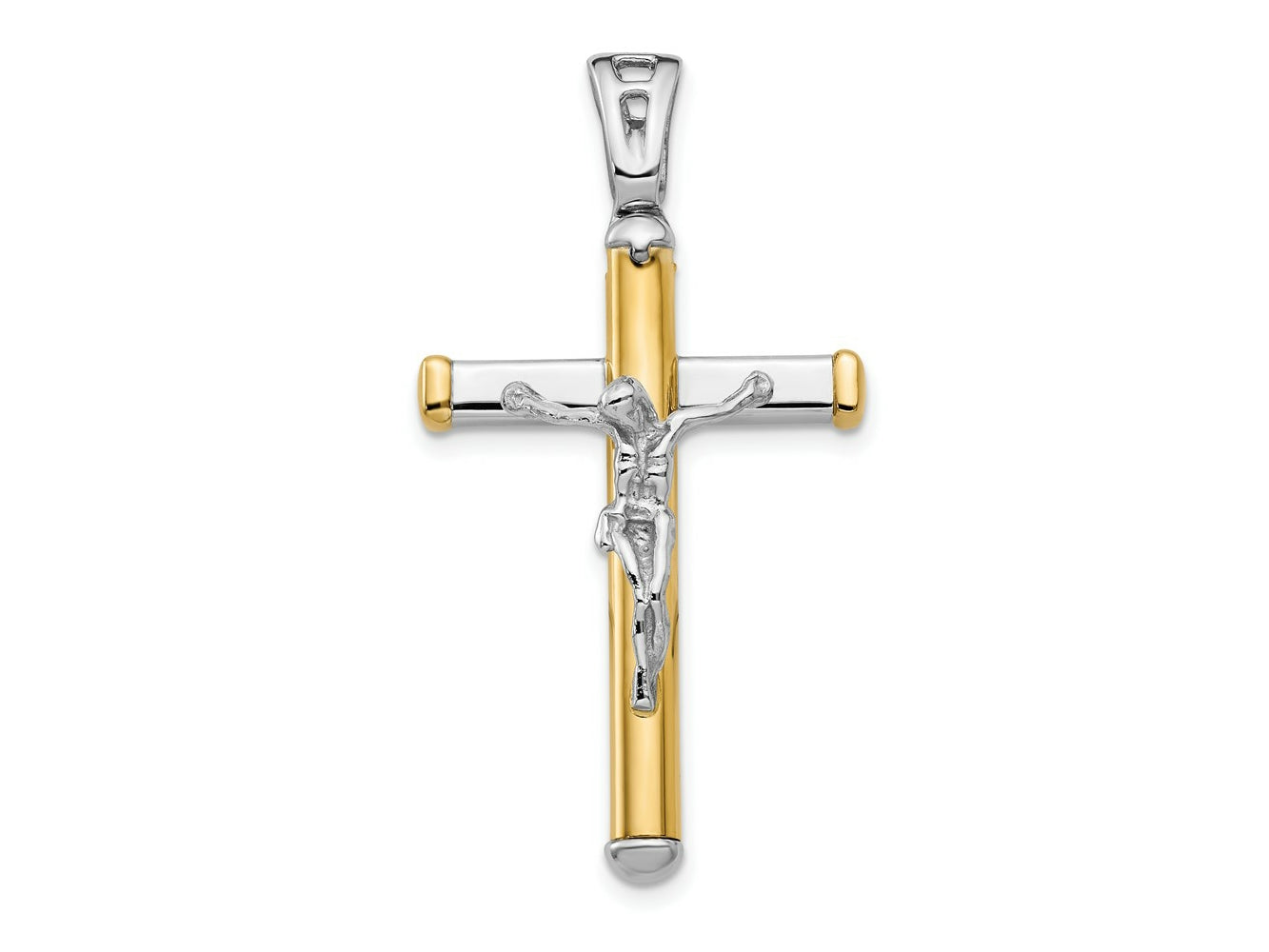 FJC Finejewelers 14 kt Two Tone Gold Fashion Polished Crucifix Charm 39 x 21 mm