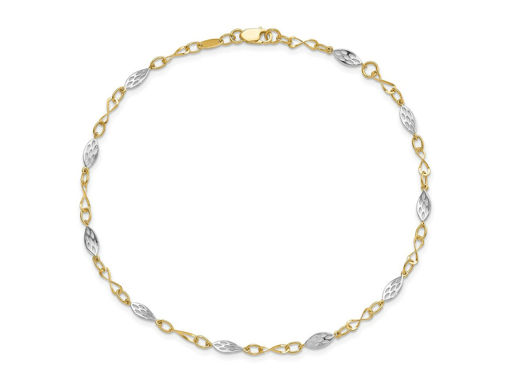 FJC Finejewelers 14 kt Two Tone Gold Other Chain Polished with 1in ext. Anklet 9 Inches x 4 mm