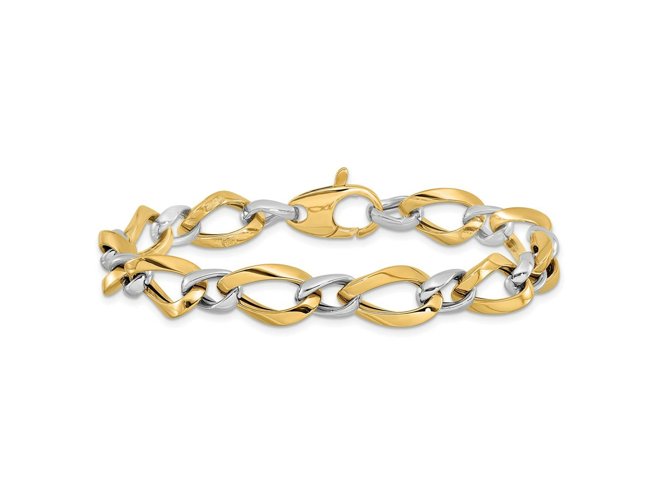 FJC Finejewelers 14 kt Two Tone Gold Hand Made Polished Fancy Link Bracelet 7.75 Inches x 9.25 mm